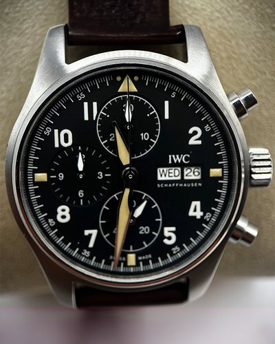 2021 IWC Schaffhausen Pilot Spitfire Chronograph 41MM Black Dial Leather Strap (IW387903)