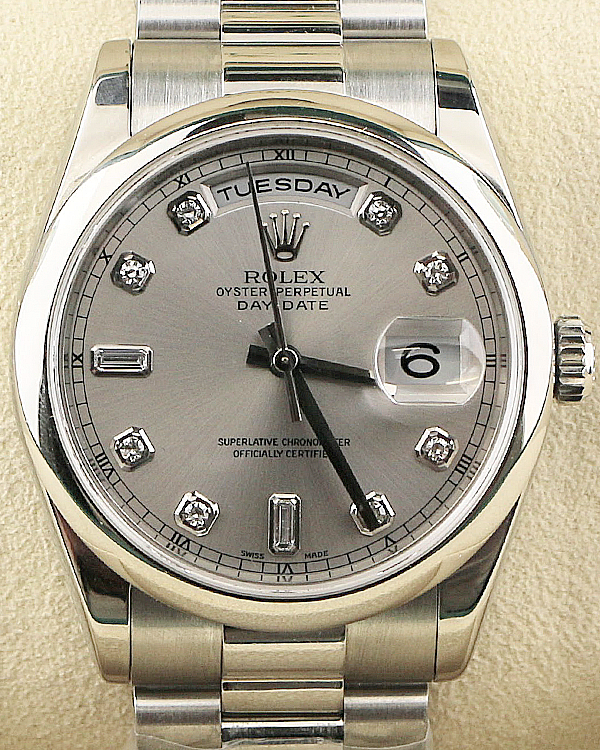 2000 Rolex Day-Date 36MM Silver Dial Platinum President Bracelet (118206)