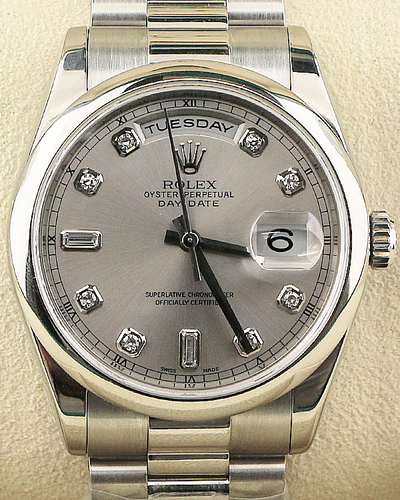 2000 Rolex Day-Date 36MM Silver Dial Platinum President Bracelet (118206)