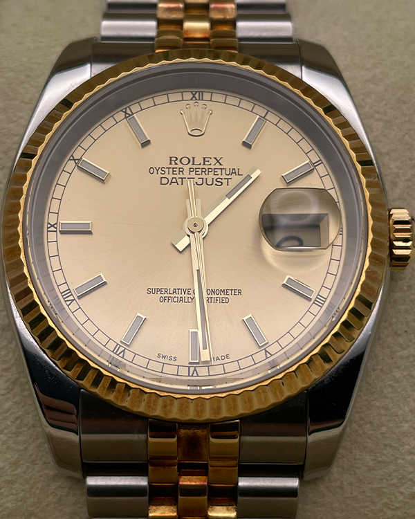 2006 Rolex Datejust 36 Jubilee Bracelet Steel and Yellow Gold Champagne Dial (116233)