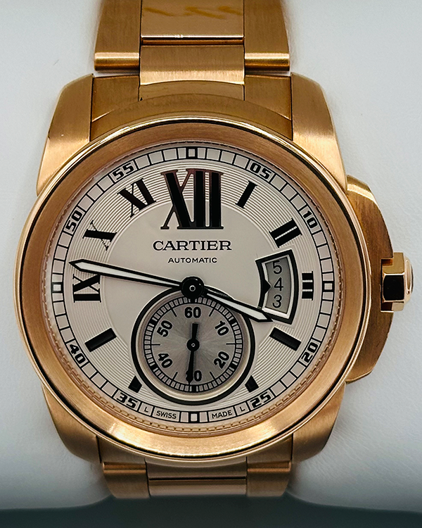 2021 Cartier Calibre de Cartier 42MM Silver Dial Rose Gold Bracelet (W7100018)