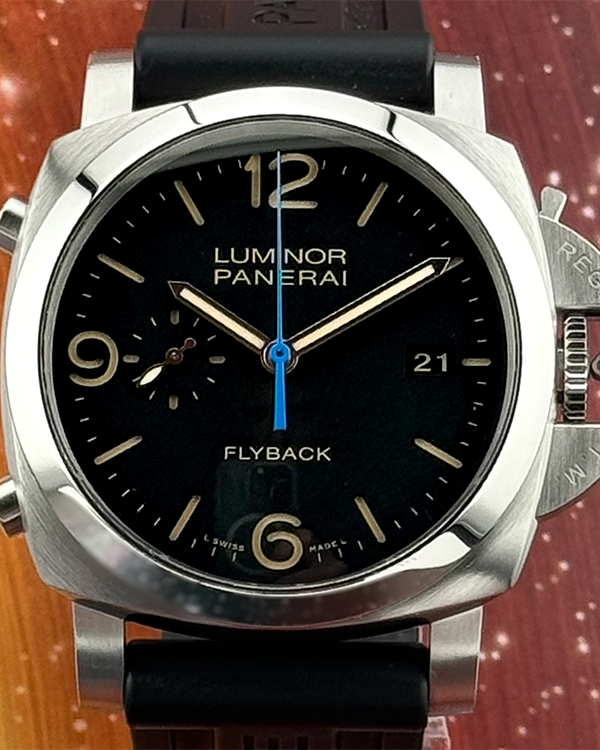 2016 Panerai Luminor 1950 3 Days Chrono Flyback 44MM Black Dial Rubber Strap (PAM00524)