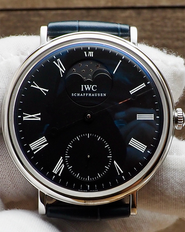 IWC Schaffhausen Portofino Hand-Wound 46MM Black Dial Leather Strap (IW544801)