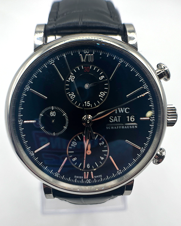 2017 IWC Schaffhausen Portofino Chronograph 42MM Black Dial Leather Strap (IW391008)