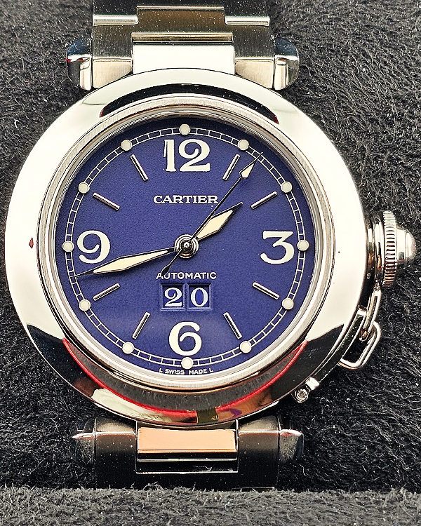 Cartier Pasha C De Cartier Big Date 35MM Purple Dial Steel Bracelet (W31047M7)