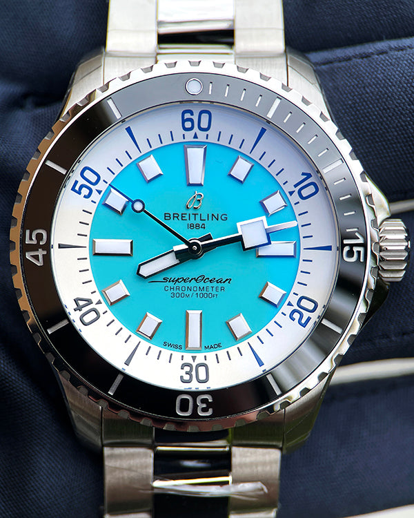 2024 Breitling Superocean 44MM Turquoise Dial Steel Bracelet (A17376211L2A1)