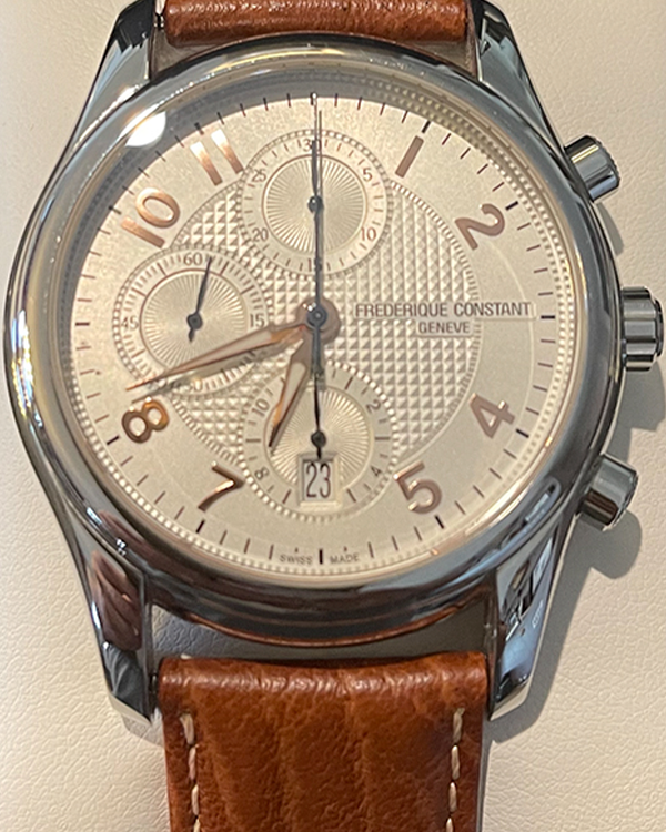 2013 Frederique Constant Runabout Chronograph 43MM White Dial Aftermarket Leather Strap (FC-392RV6B6)