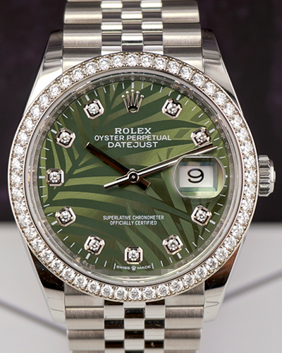 2023 Rolex Datejust 36MM Green "Palm Motif" Dial Jubilee Bracelet (126284RBR)