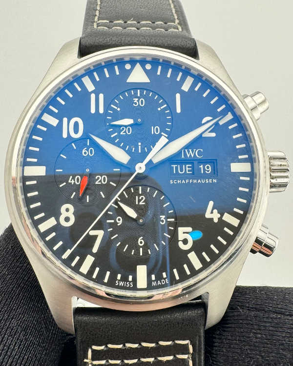 2020 IWC Schaffhausen Pilot Chronograph 43MM Black Dial Leather Strap (IW377709)