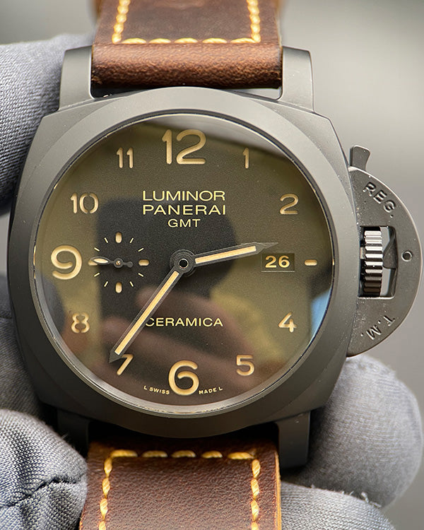 2016 Panerai Luminor 1950 3 Days GMT 44MM Black Dial Leather Strap (PAM00441)