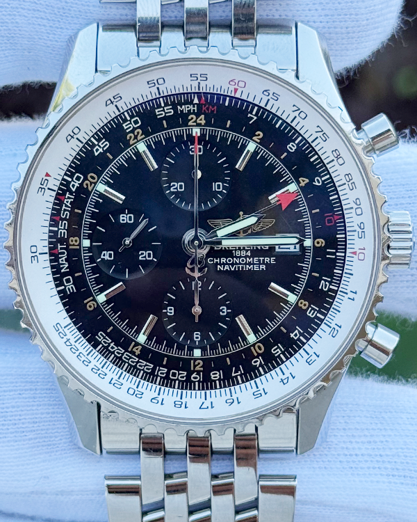 Breitling Navitimer World GMT Chronograph 46MM Black Dial Steel Bracelet (A24322)