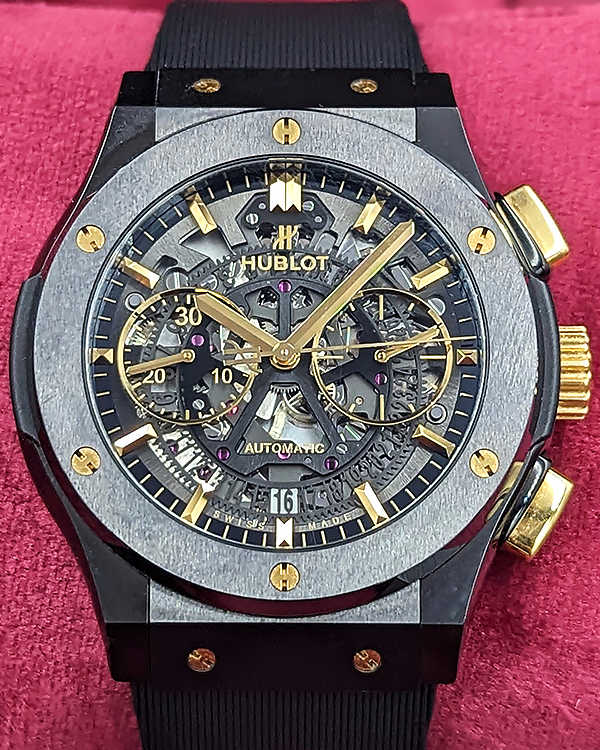 2021 Hublot Classic Fusion Aerofusion Chronograph 45MM Skeleton Dial Leather/Rubber Strap (525.CM.0180.LR.SEA)