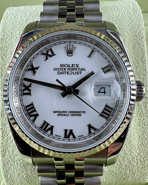 No Reserve - Discontinued Rolex Datejust 36MM White Dial Steel Super Jubilee Bracelet (116234)