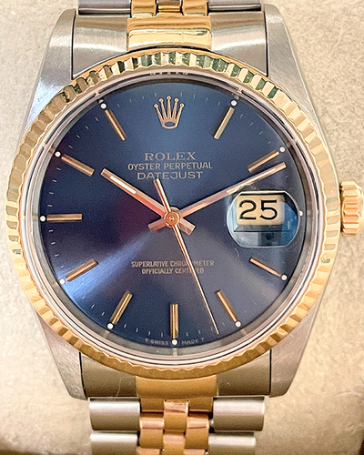 1990 (L Serial) Rolex Datejust 36MM Blue Dial Two-Tone Jubilee Bracelet (16233)