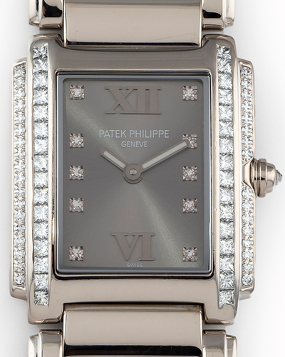 Patek Philippe Twenty-4 25X30MM Quartz Grey Dial White Gold Bracelet (4910/20G-010)