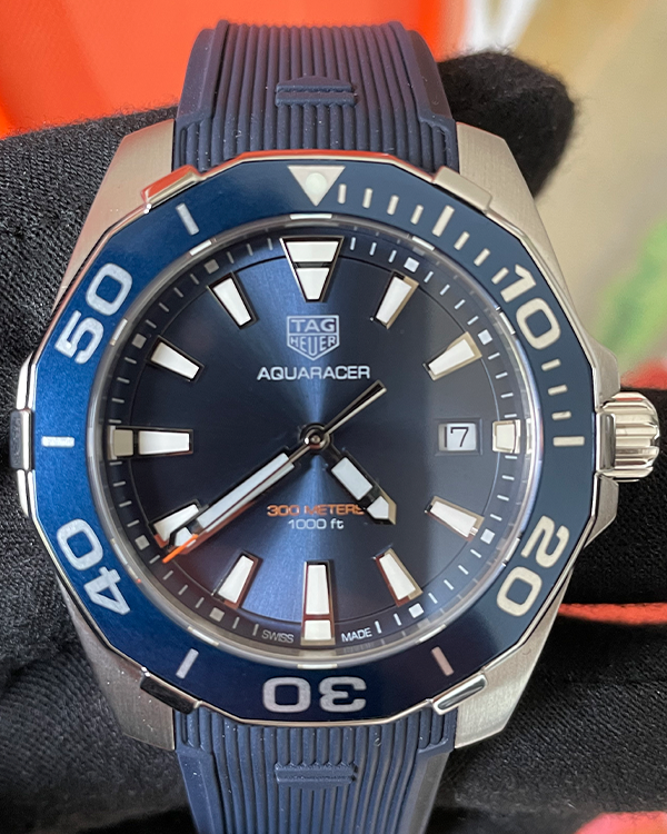 No Reserve - TAG Heuer Aquaracer 41MM Quartz Blue Dial Rubber Strap (WAY111C.FT6155)