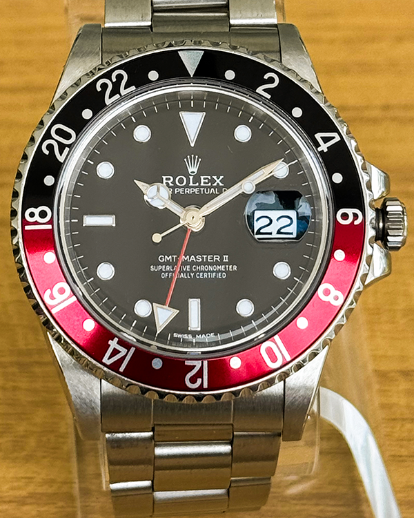 1988 (R Serial) Rolex GMT-Master II  Rare Vintage "Coke Fat Lady” 40MM Black Dial Steel Bracelet (16760)