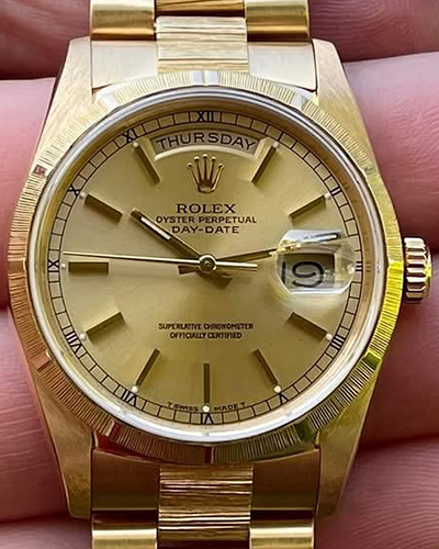 Rolex Day-Date 36MM Champagne Dial Yellow Gold "Bark" President Bracelet (18248)