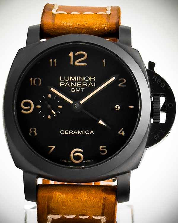 2017 Panerai Luminor 1950 3 Days GMT 44MM Black Dial Leather Strap (PAM00441)