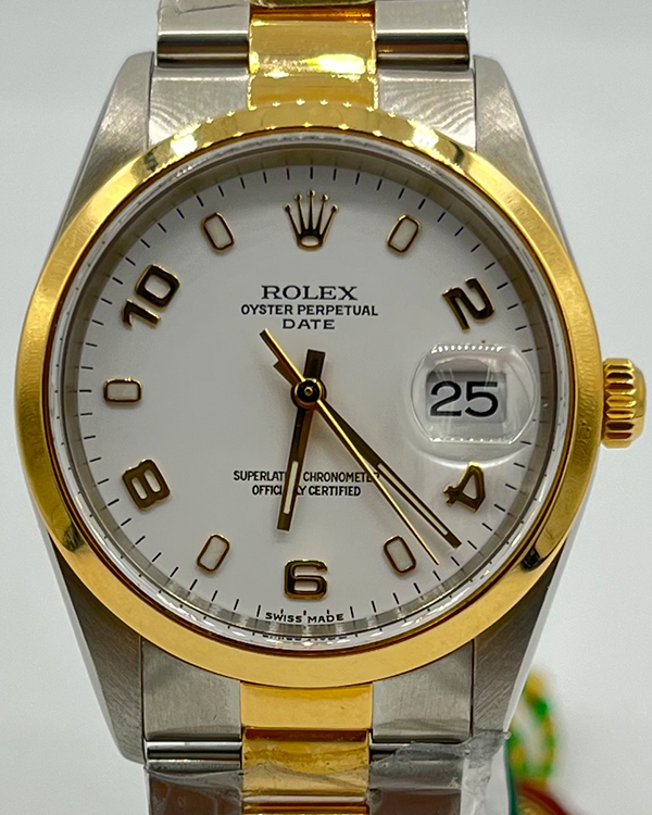 Rolex Oyster Perpetual Date 34MM White Dial Two-Tone Oyster Bracelet (15203)