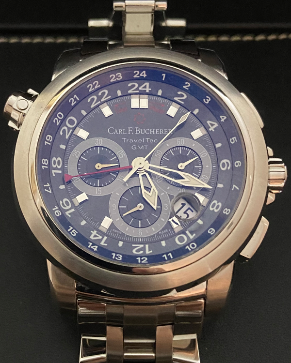 Carl F. Bucherer Patravi Traveltec 46.6MM Blue Dial Steel Bracelet (10620.08)