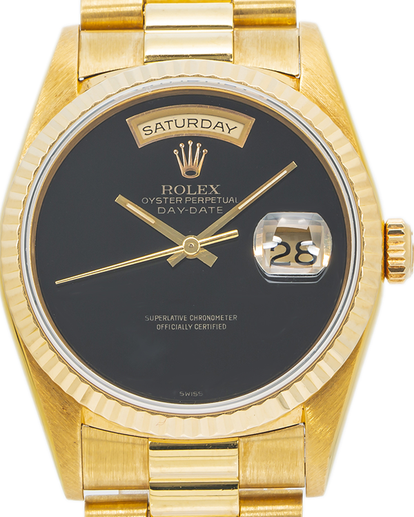 1994 Rolex Day-Date 36MM Yellow Gold President Bracelet Onyx Black Dial (18238)