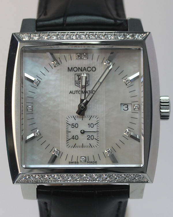 2012 Tag Heuer Monaco 37MM Mother-of-Pearl Dial Leather Strap (WW2114.FC6215)