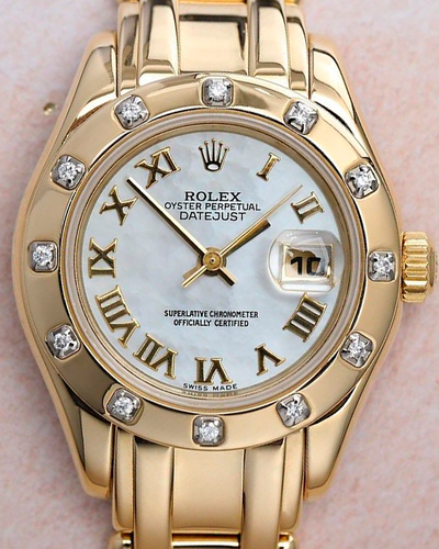 Rolex Lady-Datejust 29MM Mother of Pearl Dial Pearlmaster Yellow Gold Bracelet (80318)