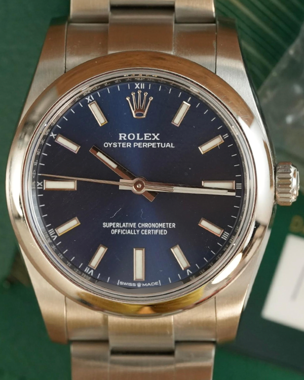 2022 Rolex Oyster Perpetual 34MM Blue Dial Oyster Bracelet (124200)