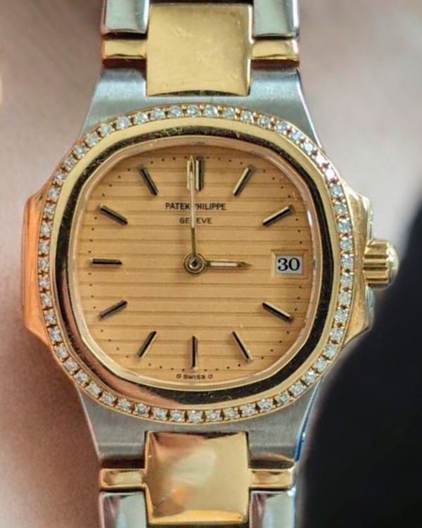 Patek Philippe Nautilus Diamonds 27x25MM Quartz Champagne Dial Two-Tone Bracelet (4700/2)