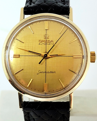 Omega Seamaster Automatic Vintage 34.2MM Golden Dial Leather Strap (LL6590-1)