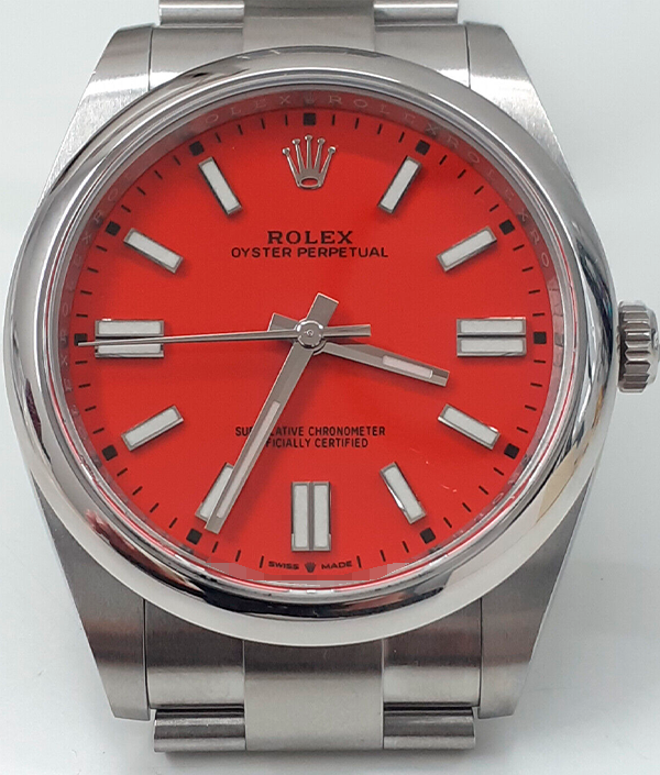 Rolex Oyster Perpetual 41MM Coral Red Dial Steel Bracelet (124300)