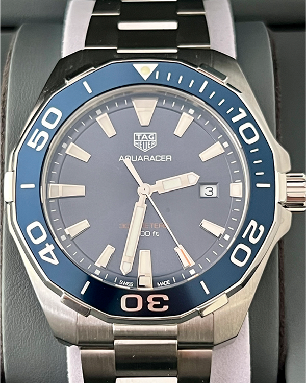 No Reserve - 2021 TAG Heuer Aquaracer 300M Quartz Steel Blue Dial Bracelet (WAY101C.BA0746)