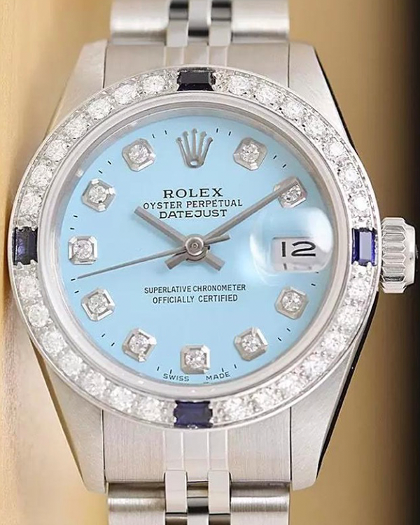 No Reserve  - Rolex Lady-Datejust 26MM Blue Dial Aftermarket Jubilee Bracelet (69174)