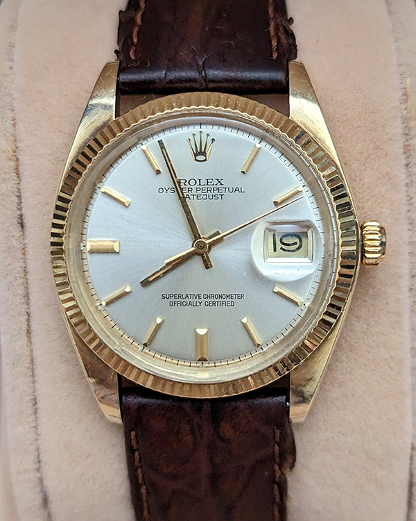 Rolex Date Circa 1980 Yellow Gold Bracelet Silver Dial  (1503)