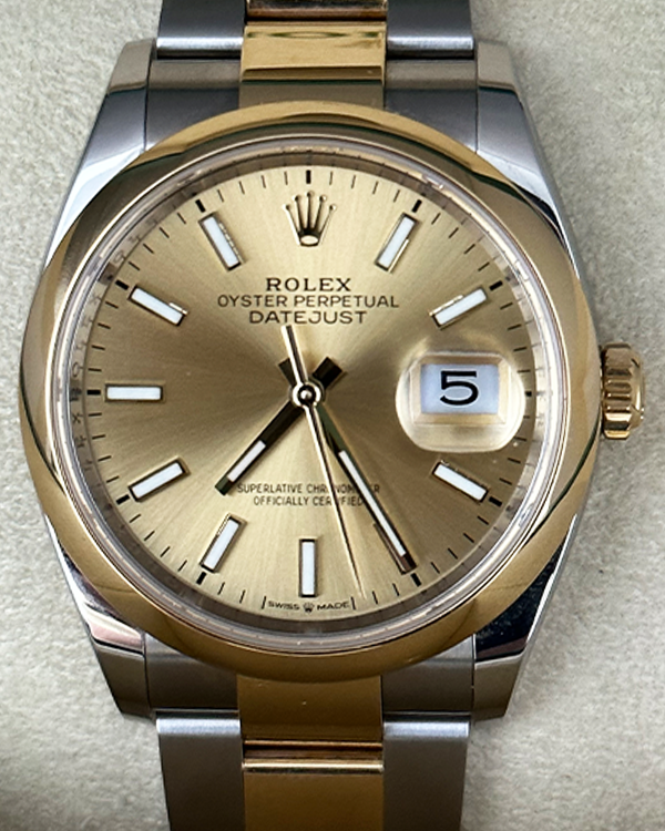 2022 Rolex Datejust 36MM Oystersteel and Yellow Gold Champagne Dial Two-Tone Oyster Bracelet (126203)