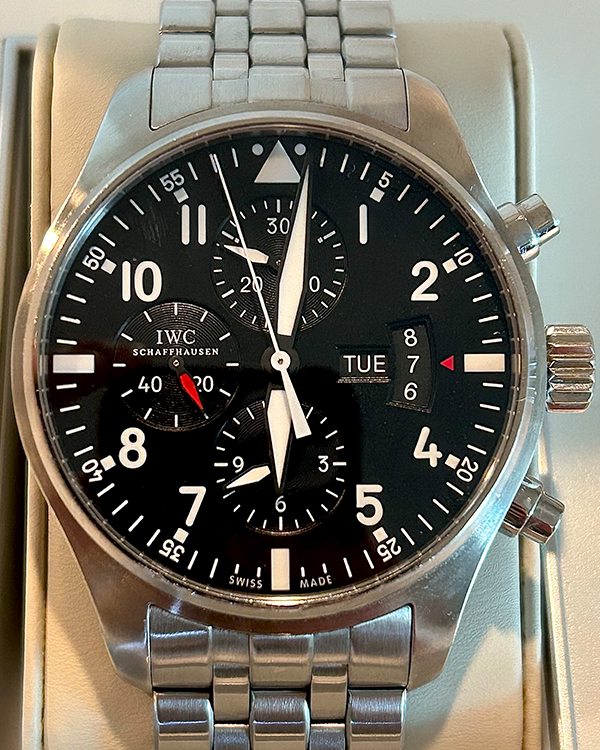 2012 IWC Schaffhausen Pilot Chronograph 43MM Black Dial Steel Bracelet (IW377704)