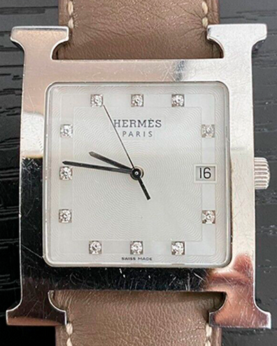 Hermés Heure H 31MM White Dial Brown Leather Strap (HH1.810)