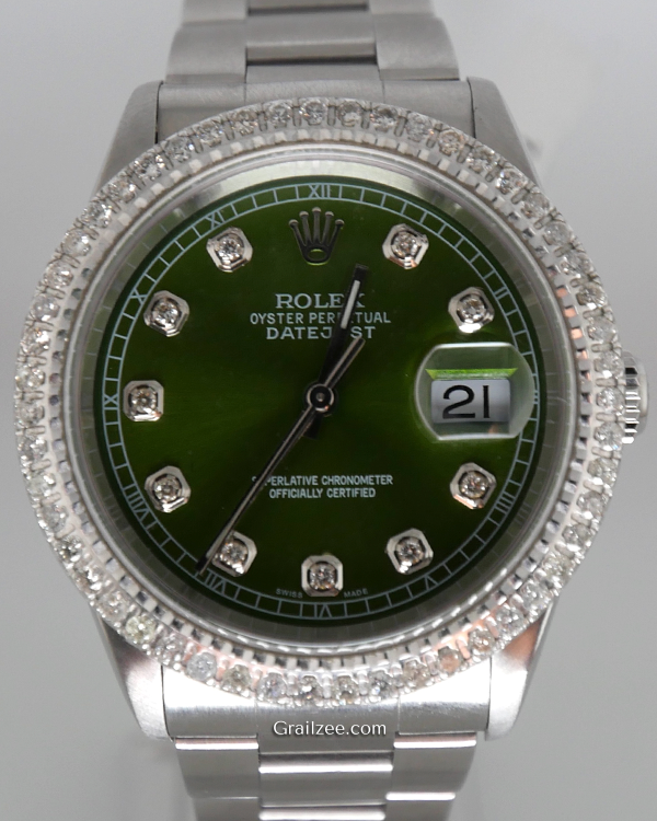 2001 Rolex Datejust 36MM Aftermarket Green Dial Steel Bracelet (16200)