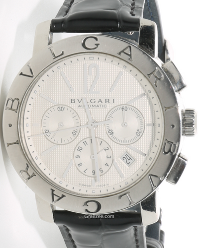 Bvlgari Chronograph 42MM White Dial Leather Strap (BB42SLCH)