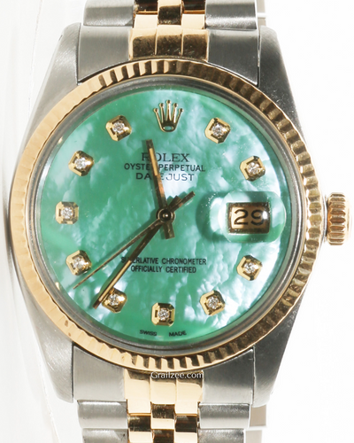 1978 (5 Mill Serial) Rolex Datejust 36MM Aftermarket Green Mother of Pearl Dial Two-Tone Jubilee Bracelet (16013)