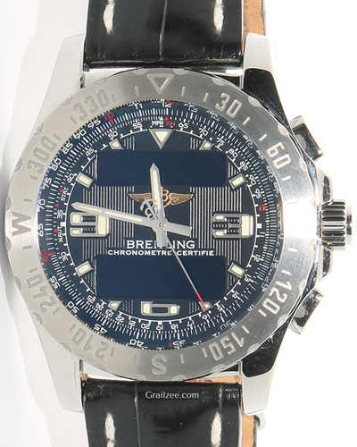 Breitling Airwolf Quartz 44MM Black Dial Leather Strap (A78363)