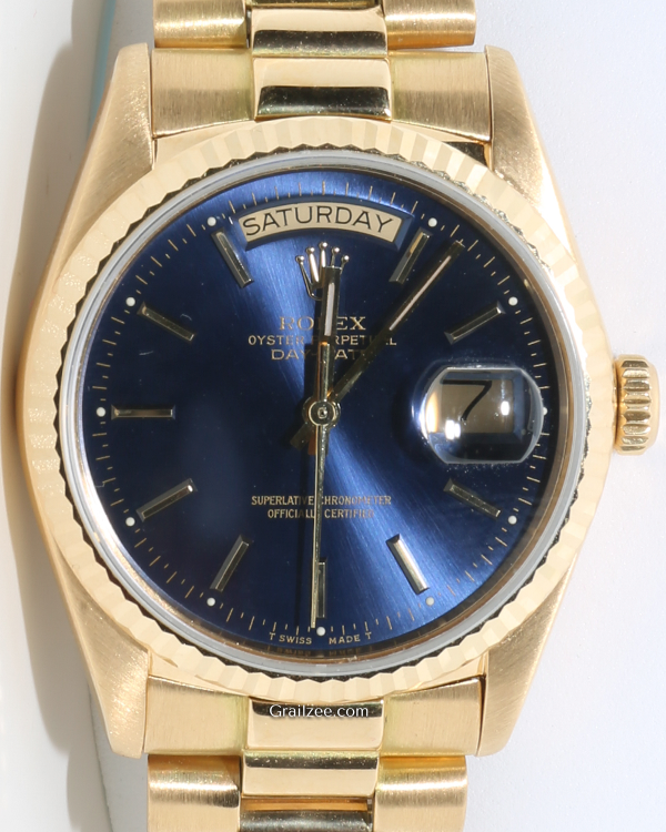 1987 (9.4 Mill. Serial) Rolex Day-Date 36MM Blue Dial President Bracelet (18038)