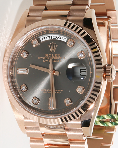 Rolex Day-Date 36MM Slate Dial Rose Gold President Bracelet (128235)