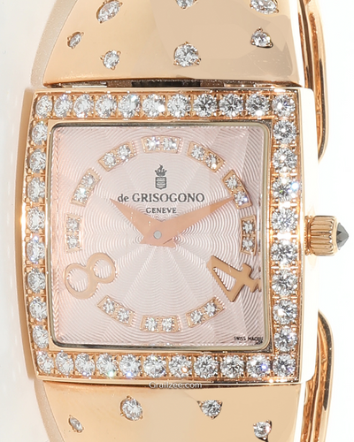 2009 De Grisogono Piccolina Quartz 25x30MM Pink Dial Rose Gold Diamond Bracelet (S08/BS)