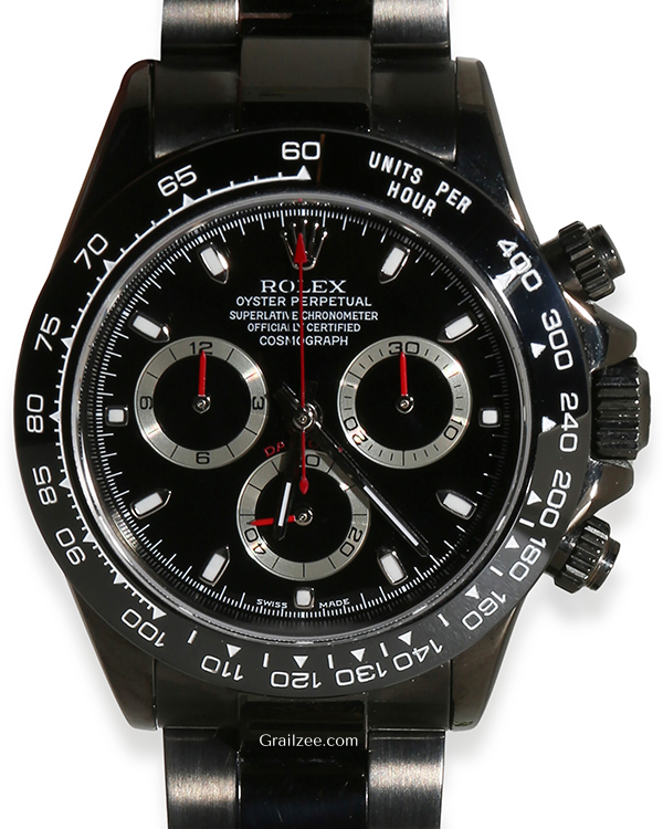 Rolex Cosmograph Daytona 40MM Black Dial Aftermarket PVD/DLC Coated Oyster Bracelet (116520)