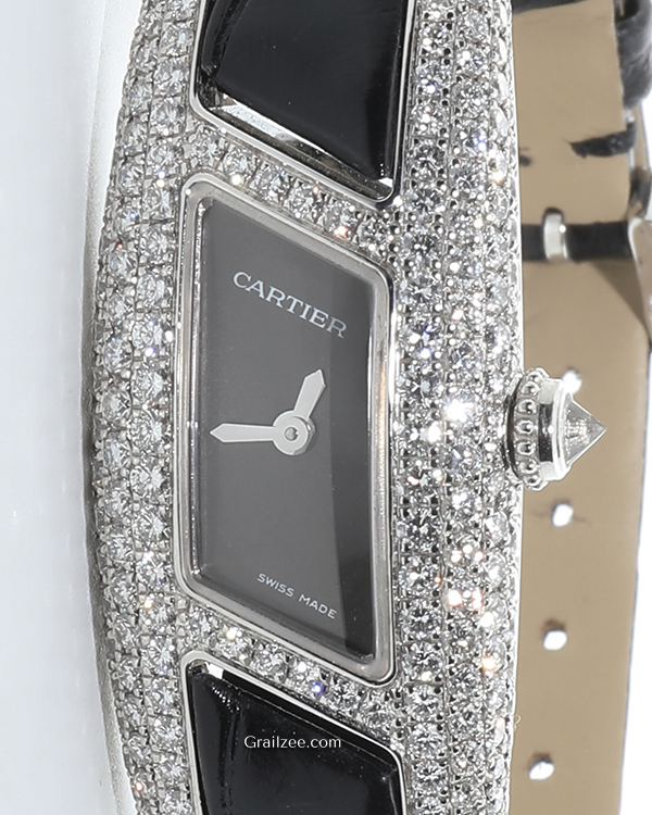 2023 Cartier Himalia Diamond 16x47MM Quartz Black Dial Leather Strap (WJ300550)