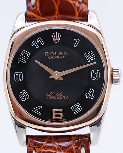 2003 Rolex Cellini Danaos 25MM Black Dial Leather Strap (6229)