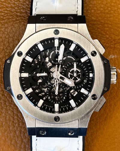 2013 Hublot Big Bang Aero Bang 44MM Skeleton Dial Leather/Rubber Strap (311.SX.1170.GR)