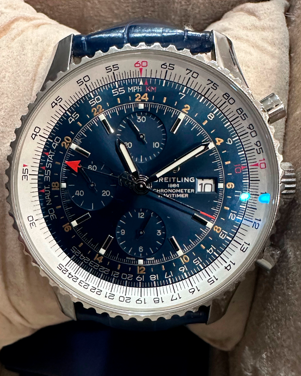 2022 Breitling Navitimer World GMT 46MM Blue Dial Leather Strap (A24322)